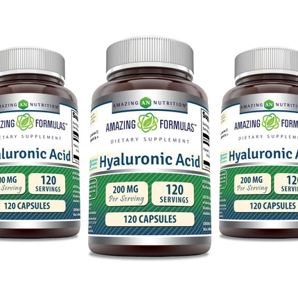 Amazing Formulas Hyaluronic Acid 200 mg Capsules – Non-GMO, Gluten Free, Made in USA | 120 Count (3 Pack) | Amazing Nutrition