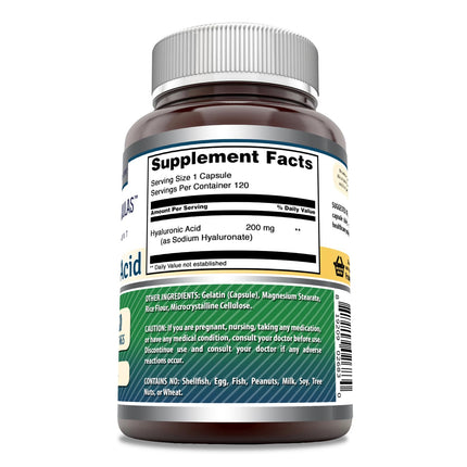 Amazing Formulas Hyaluronic Acid 200 mg Capsules – Non-GMO, Gluten Free, Made in USA | 120 Count (3 Pack) | Amazing Nutrition