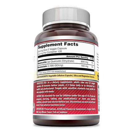 Amazing Nutrition Quercetin 800 Mg with Bromelain 165 Mg - 240 Veggie Caps | Non-GMO, Gluten Free, Made in USA