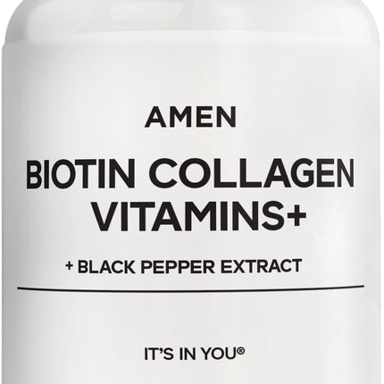Amen Biotin Collagen Vitamins+ 10,000 mcg Biotin Supplement – 3-Month Supply | Hydrolyzed Collagen, Vitamins C & E