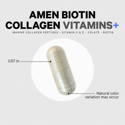 Amen Biotin Collagen Vitamins+ 10,000 mcg Biotin Supplement – 3-Month Supply | Hydrolyzed Collagen, Vitamins C & E