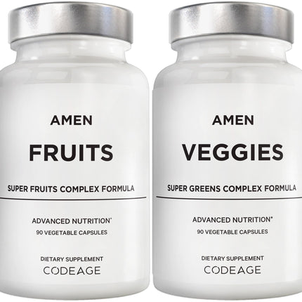 Amen Fruits + Veggies Vitamins Bundle | Raw Whole Food Multivitamin Capsules – Greens, Reds & Berries, Vegan, Non-GMO, 180 ct