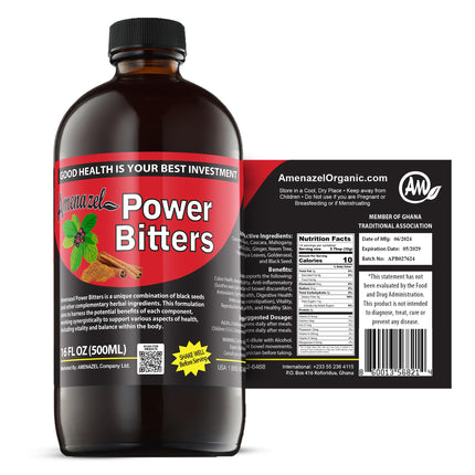 Amenazel Organic Power Bitters - 16 fl oz | Immune Support & Digestive Cleanse