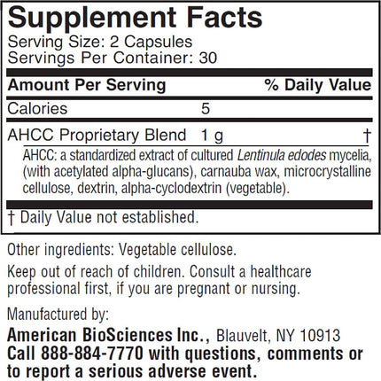 American BioSciences ImmPower AHCC 500mg Capsule – Immune Support, NK Cell Activity, 60 Veggie Capsules