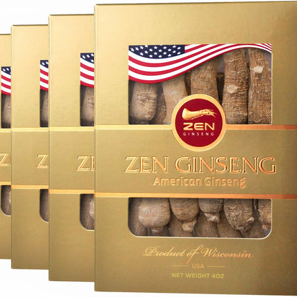4 Boxes American Ginseng Root — Super Long Jumbo Wisconsin Ginseng (4oz/Box) Performance & Mental Health for Men & Women