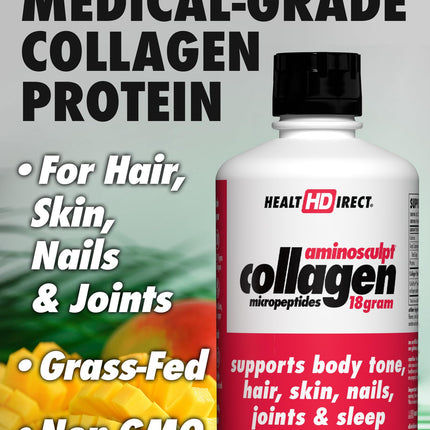 HEALTH DIRECT AminoSculpt Sugar-Free Liquid Collagen — High Potency, Grass-Fed, Mango | 30 oz