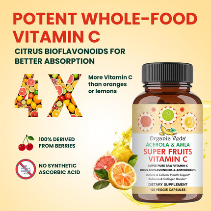 Organic Veda Superfruits Vitamin C Capsule – Acerola & Amla, 120 Vegan Pills