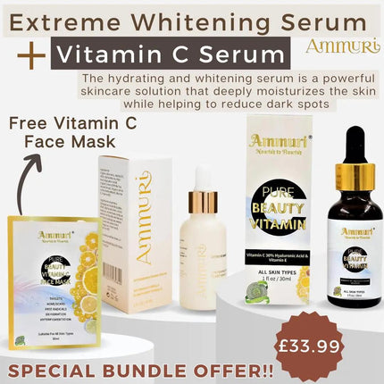 Extreme Whitening Serum Kojic Acid Lightening Serum & Ammuri Vitamin C Serum for Face  Free Vitamin C Face Mask