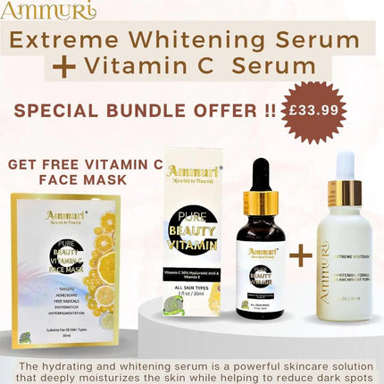 Extreme Whitening Serum Kojic Acid Lightening Serum & Ammuri Vitamin C Serum for Face  Free Vitamin C Face Mask