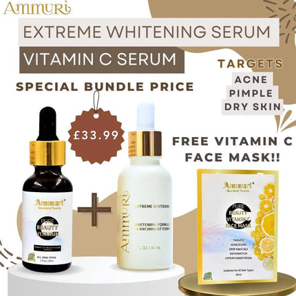 Extreme Whitening Serum Kojic Acid Lightening Serum & Ammuri Vitamin C Serum for Face  Free Vitamin C Face Mask