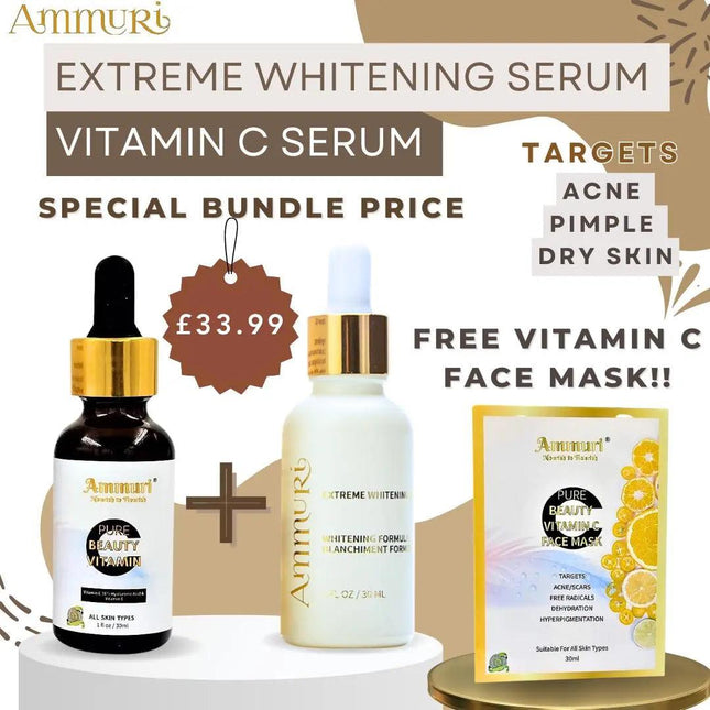 Extreme Whitening Serum Kojic Acid Lightening Serum & Ammuri Vitamin C Serum for Face  Free Vitamin C Face Mask
