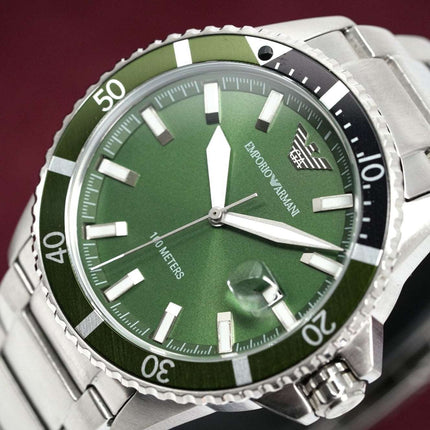 Emporio Armani AR11338 Men's Green Dial Diver Stainless Steel Watch
