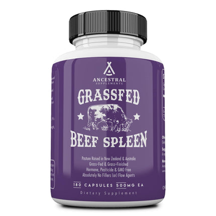 Ancestral Supplements Grass Fed Beef Spleen — 3000mg Spleen Support, Immune & Iron Health, 180 Capsules