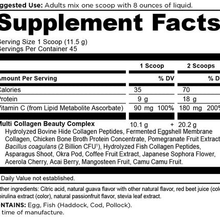 Ancient Nutrition Beauty Within Collagen Powder – Multi-Collagen with Guava Passionfruit, Vitamin C, 18.3 oz