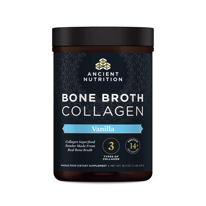 Ancient Nutrition Bone Broth Collagen Powder Vanilla – Multi-Collagen Peptides, 30 Servings