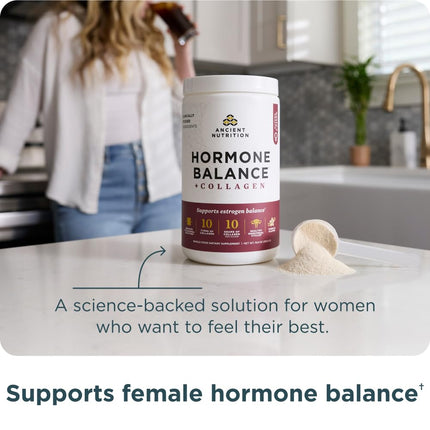 Ancient Nutrition Hormone Balance + Collagen Powder, Vanilla, 25 Servings | Hydrolyzed Collagen Peptides