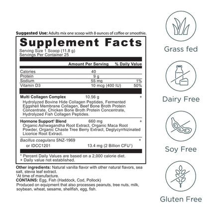 Ancient Nutrition Hormone Balance + Collagen Powder, Vanilla, 25 Servings | Hydrolyzed Collagen Peptides