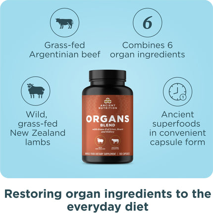 Ancient Nutrition Organ Supplements – Grass-Fed & Wild Organ Complex, 180 Count