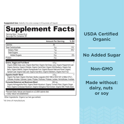 Ancient Nutrition Super Greens Powder – Organic Probiotic Superfood with Spirulina, Chlorella & Matcha | 50 Servings