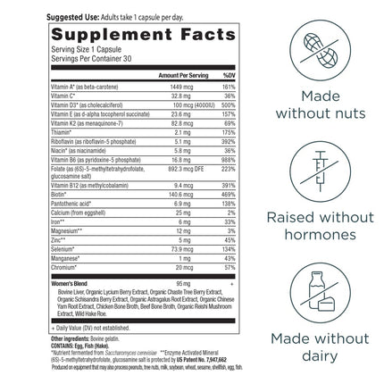 Ancient Nutrition Women’s Multivitamin – Once Daily (30 Count) with Methlyated Vitamin B, C, K2, Magnesium, Folate & Iron