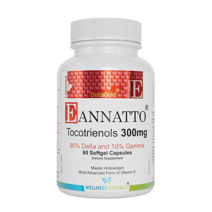 Wellness Extract Annatto Tocotrienols Vitamin E Supplement – Tocopherol-Free, Non-GMO, Gluten-Free, 300 mg, 60 Softgels