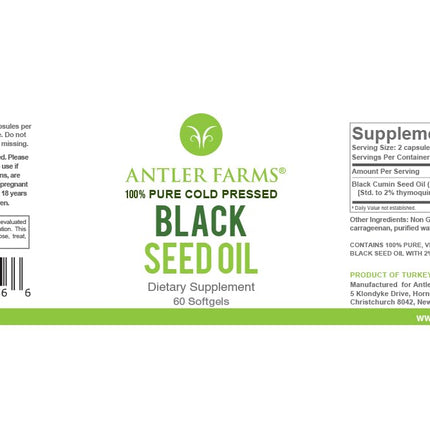 Antler Farms Black Seed Oil Softgel Capsules – 60 Softgels, 500mg, 2% Thymoquinone (Pack of 2)