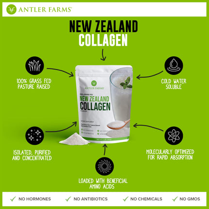 Antler Farms NZ Grass-Fed Collagen Powder – Unflavored, 1 lb, Hydrolyzed & Keto-Friendly