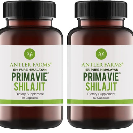 Antler Farms PrimaVie Shilajit for Men – 60 Capsules, 250 mg, 50% Fulvic Acid, Wild-Harvested Himalayan Resin (Pack of 2)