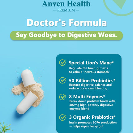 Anven Health 800mg Digestive Enzymes with Probiotics & Prebiotics – 270 Capsules (90-Day, Non-GMO)