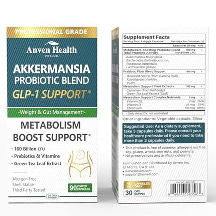 Anven Health GLP-1 Probiotic + Prebiotic, 100B CFU – 180 Capsules