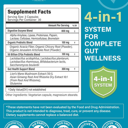Anven Health 800mg Digestive Enzymes with Probiotics & Prebiotics – 270 Capsules (90-Day, Non-GMO)