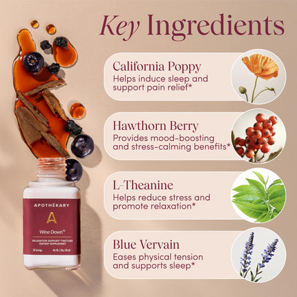 Apothékary Wine Down: Alcohol-Free Sleep Drops with Blue Vervain & Tart Cherry