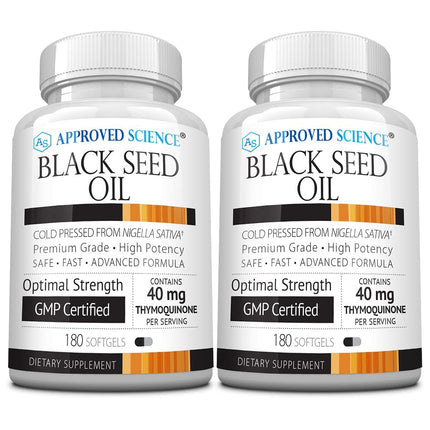 Approved Science Black Seed Oil - Cold Pressed Nigella Sativa - Boost Immunity, Respiratory, Cognitive, and Digestive Health - 2% Thymoquinone - 360 Softgels - Made in The USA