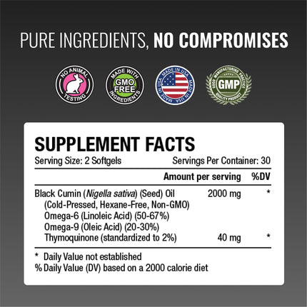 Approved Science Black Seed Oil – 2% Thymoquinone, Cold-Pressed Nigella Sativa, USA Made