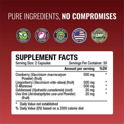 Approved Science Uritrac UTI Support - Cranberry, D-Mannose, Lingonberry | 60 Capsules Pack of 2