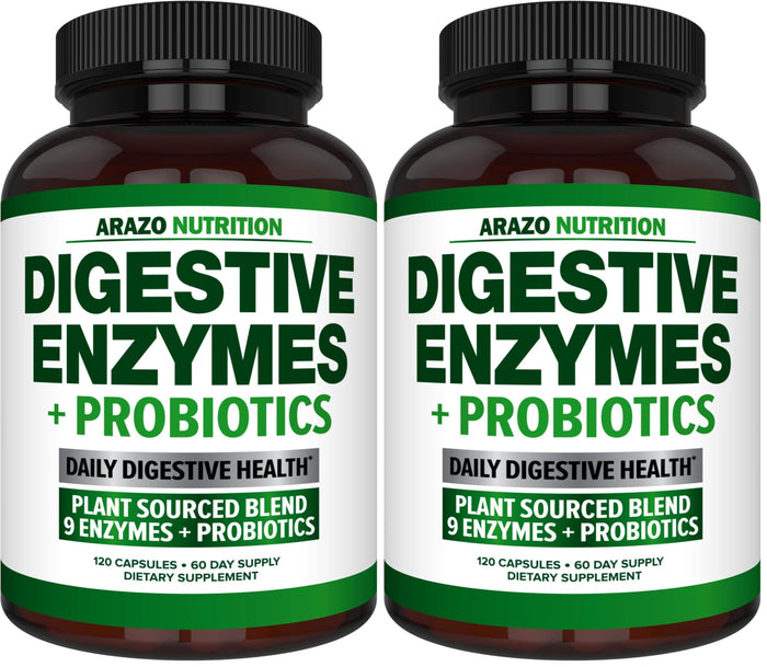 Arazo Nutrition Digestive Enzymes with Probiotics – Multi-Enzyme Digestive Supplement (120 Pills x 2 Pack)