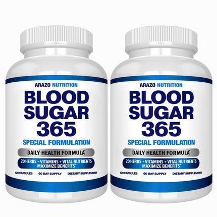 Arazo Nutrition Blood Sugar 365 – 120 Herbal Pills, 60 Day Supply (Pack of 2) – Supports Healthy Energy Levels