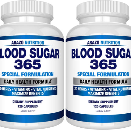 Arazo Nutrition Blood Sugar 365 – 120 Herbal Pills, 60 Day Supply (Pack of 2) – Supports Healthy Energy Levels