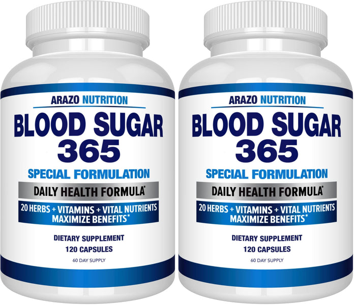 Arazo Nutrition Blood Sugar 365 – 120 Herbal Pills, 60 Day Supply (Pack of 2) – Supports Healthy Energy Levels