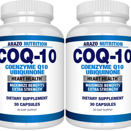 Arazo Nutrition CoQ10 Ubiquinone 200mg – High Absorption, No Soy | Pack of 2