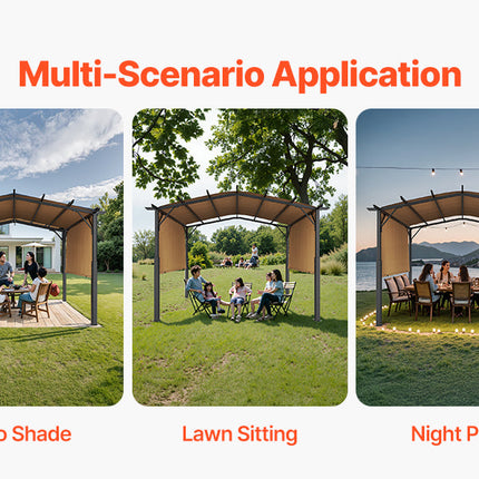 VEVOR Outdoor Pergola Arched Top Metal Pergola Retractable Pergola with Sun Shade Canopy Large Patio Shelter Pavilion for Deck