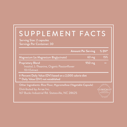 Arrae Calm Cortisol Manager — 60 Mood Support Capsules with L-Theanine, Inositol, Passionflower & Magnesium