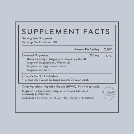 Arrae Magnesium Glycinate, Citrate & L-threonate – 90 Capsules for Mood, Sleep & Muscles