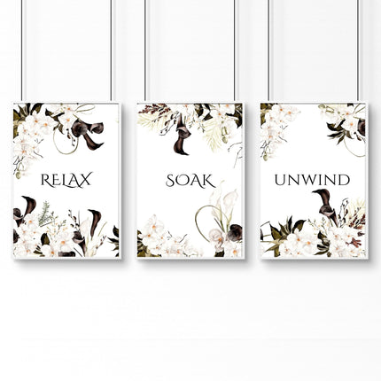 Bathroom Wall Art Black & White Set of 3 Prints
