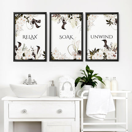 Bathroom Wall Art Black & White Set of 3 Prints