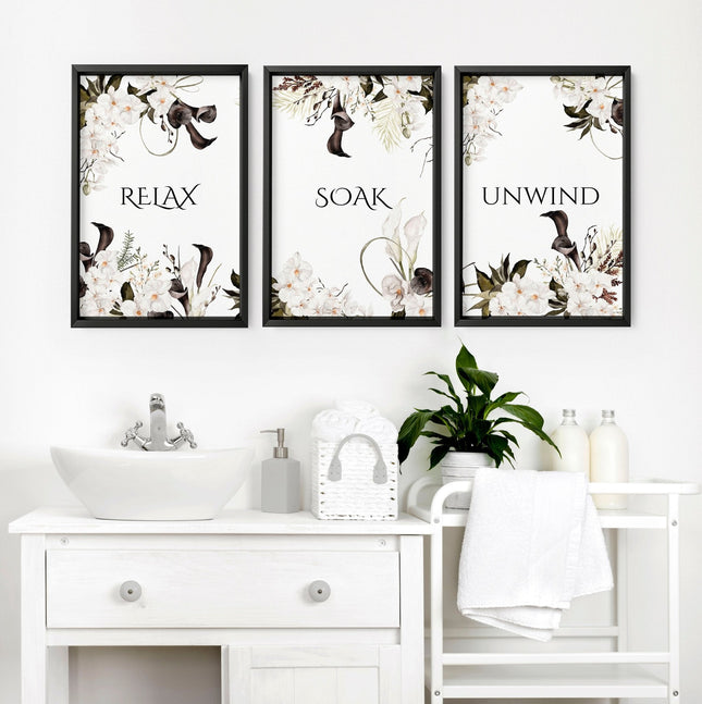 Bathroom Wall Art Black & White Set of 3 Prints