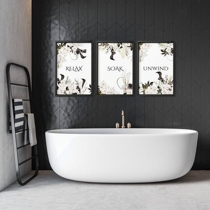 Bathroom Wall Art Black & White Set of 3 Prints