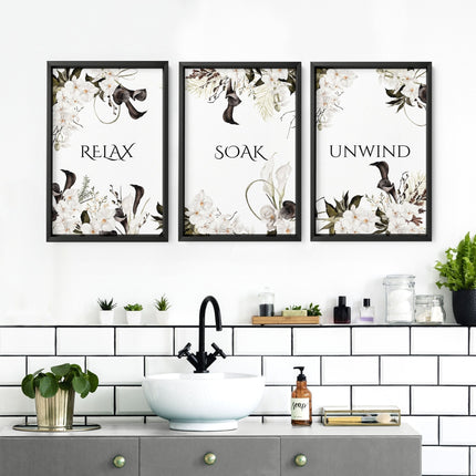 Bathroom Wall Art Black & White Set of 3 Prints