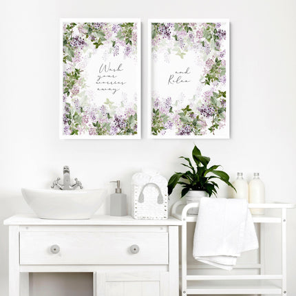 Art prints bathroom | set of 2 Shabby Chic wall art