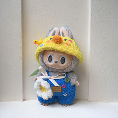 Labubu Adventure Outfit Set - Blue Costume & Yellow Hat (17cm)